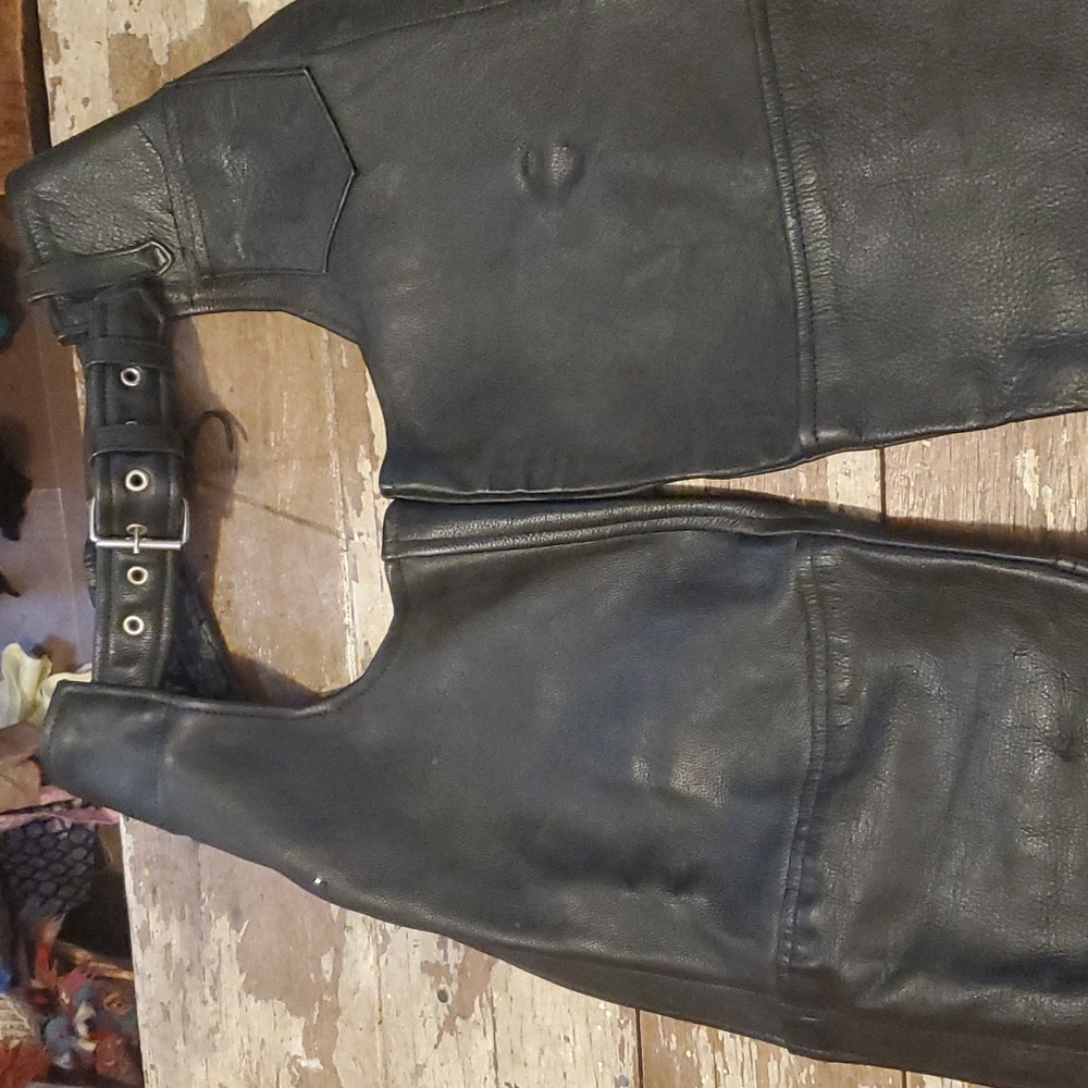 Black leather women's chaps